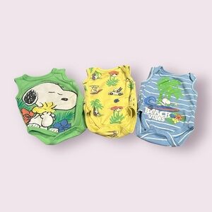 Baby 0-3 Month Peanuts Snoopy Bodysuit Trio - Green, Yellow, Blue